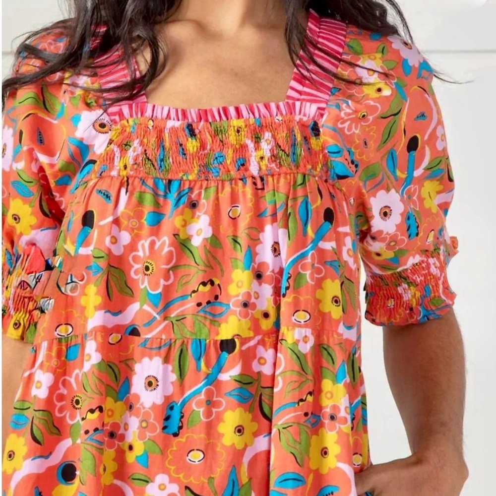 NWT Printfresh The Muse Dress Peach Cobbler Short Sleeve Midi Dress S - Picture 5 of 14